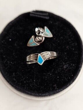 Silver Turquoise Navajo South Western Pinky Ring & Earrings